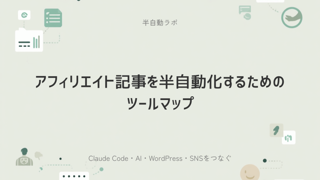アフィリエイト記事を半自動化するためのツールマップを解説する記事のアイキャッチ画像